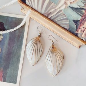Vintage Mother of Pearl Shell Earrings with Gold Trim